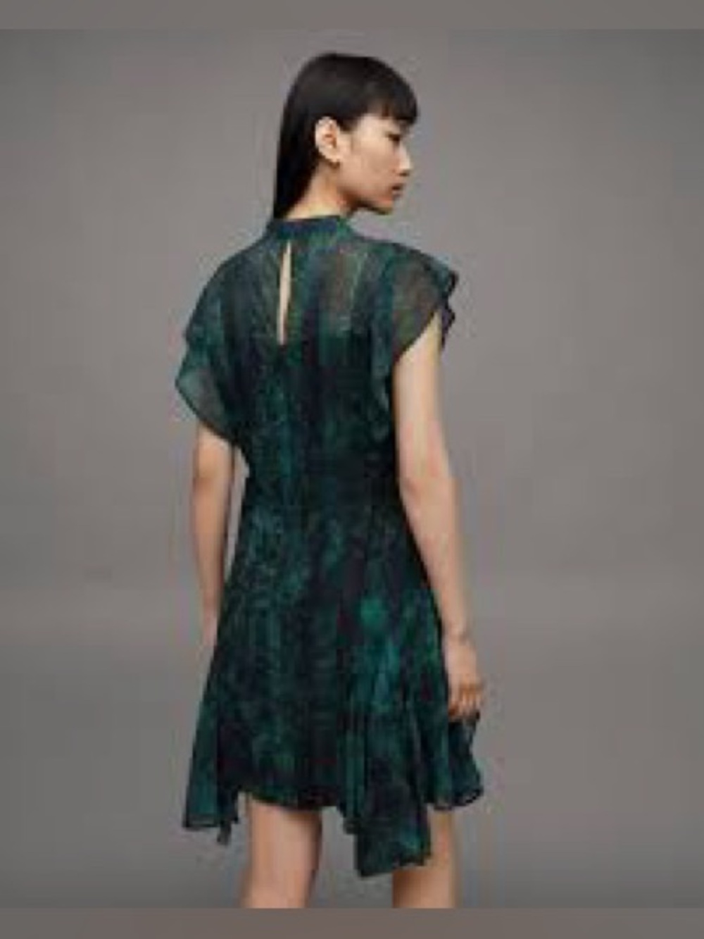 AllSaints Fleur Ziggy Asymmetric Hem Zig Mini Dress, Size 10 - Picture 11 of 12